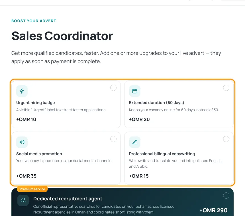 Boost your advert page with upgrade cards highlighted
