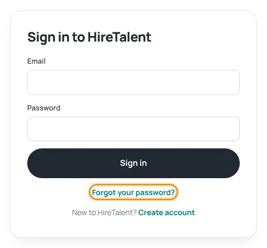 Sign in to HireTalent form with the Forgot your password link highlighted