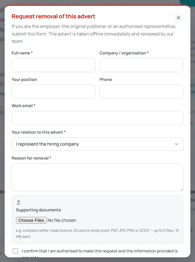 Request removal of this advert form